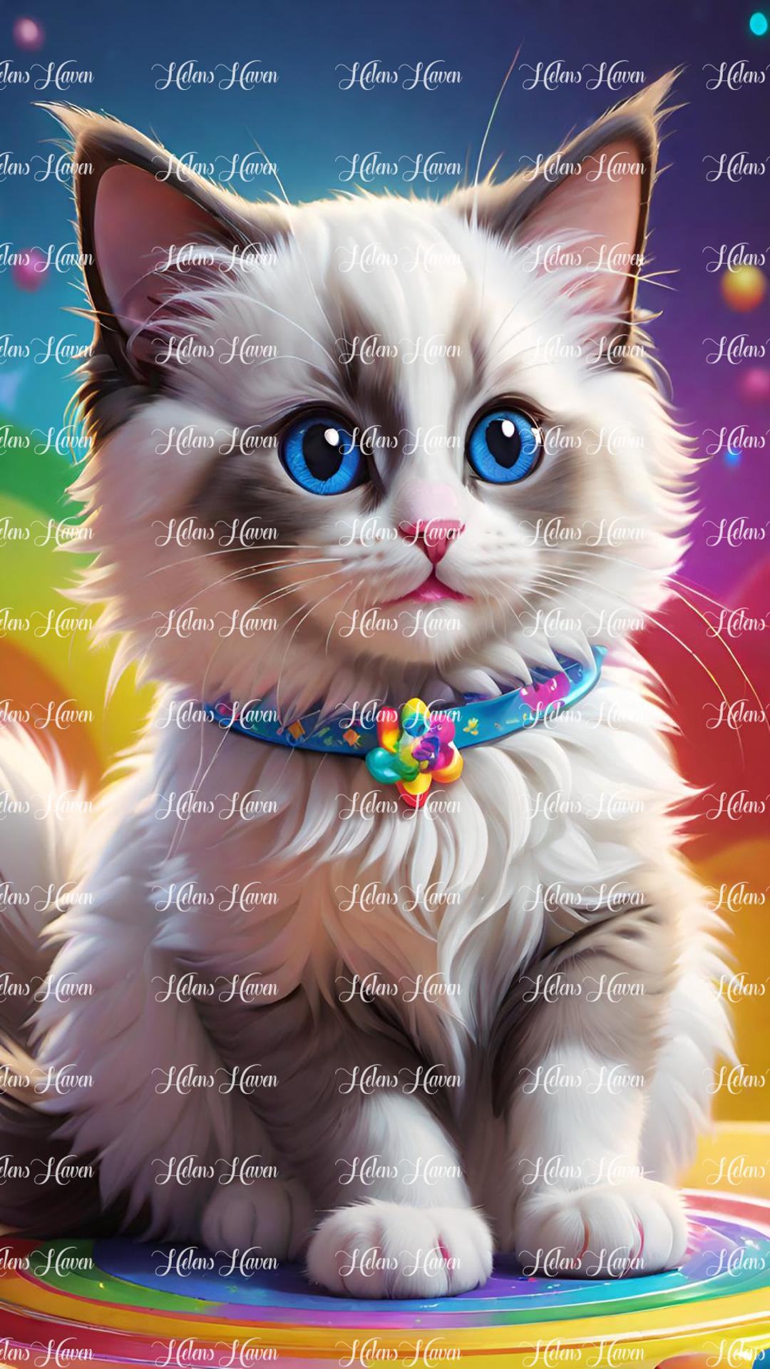 Cute kitten with blue and flower collar