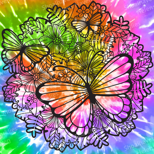 Tie Dye Flower Butterflies 50x50