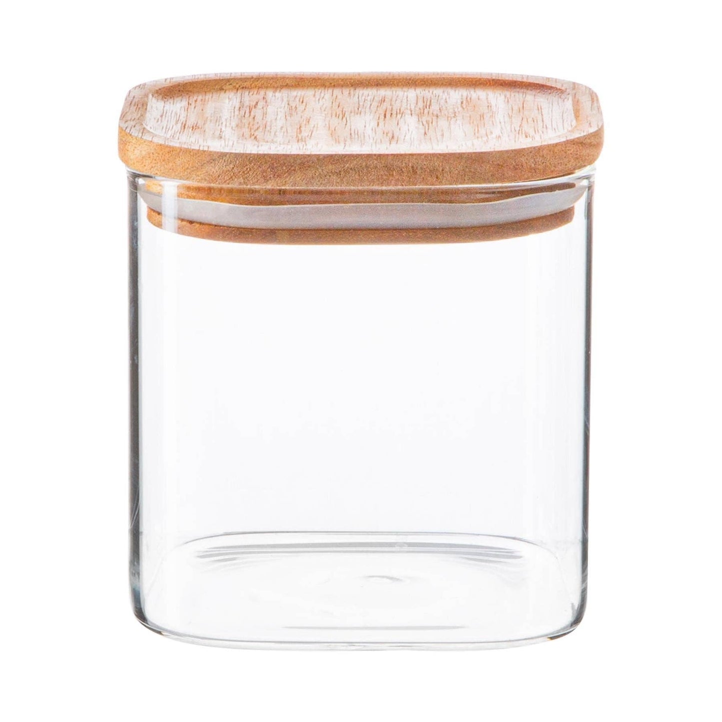 Square Glass Storage Jar with Acacia Wooden Lid - 680ml