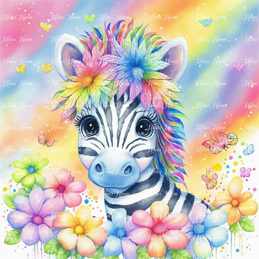 Baby Zebra in pastel flowers
