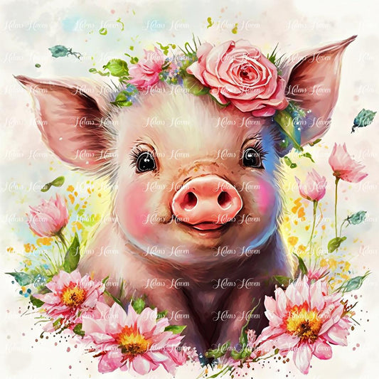 Baby Piglet in flowers