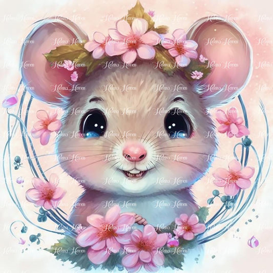 Cute baby Mouse in flowers