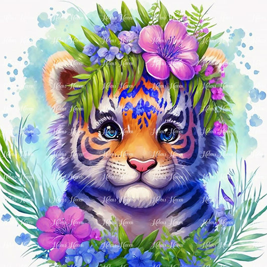 Cute baby Tiger in Flowers