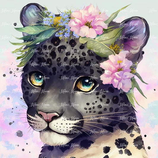Black Leopard in Flowers