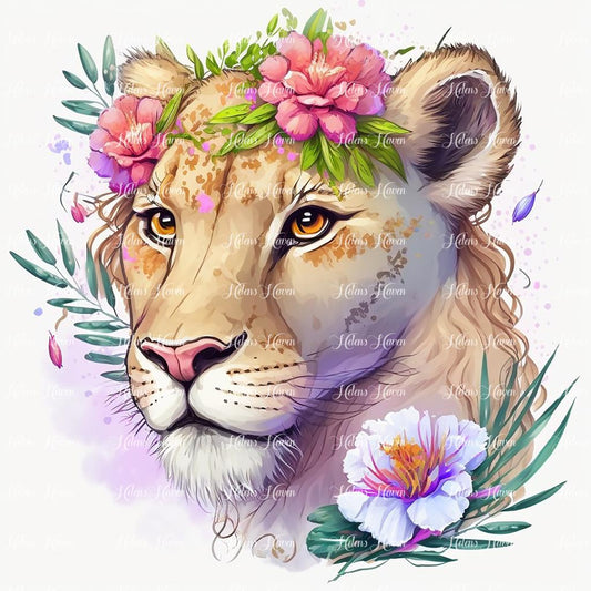 Lioness in flowers