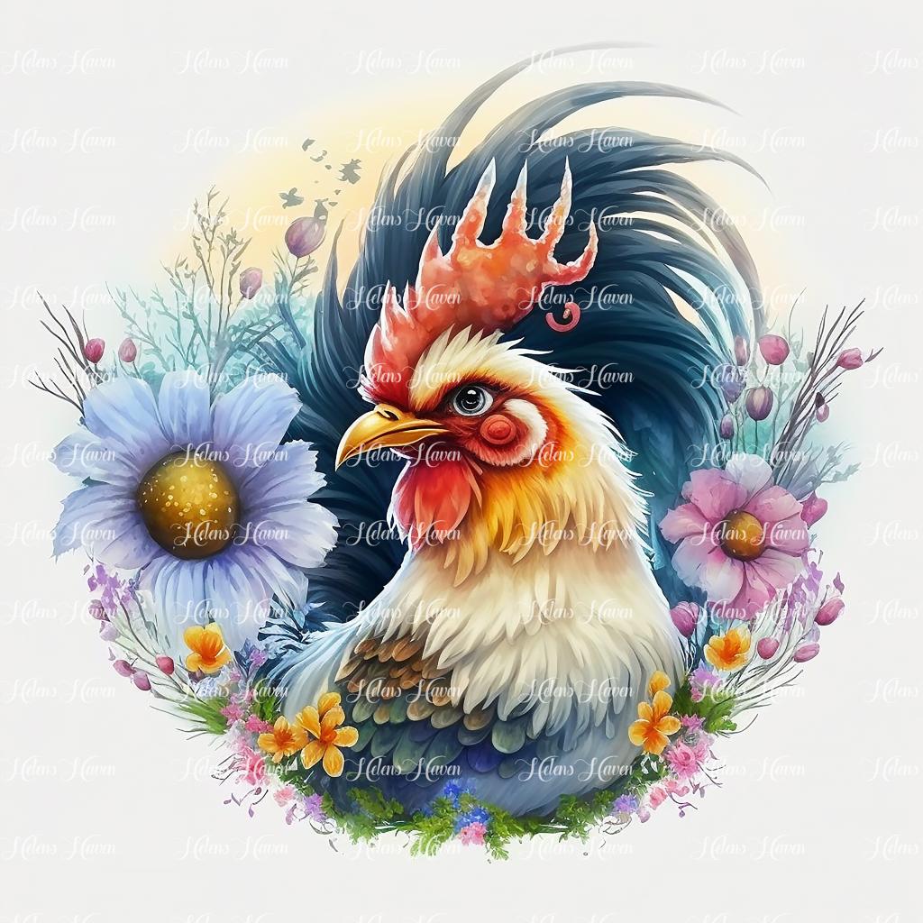 Rooster in flowers