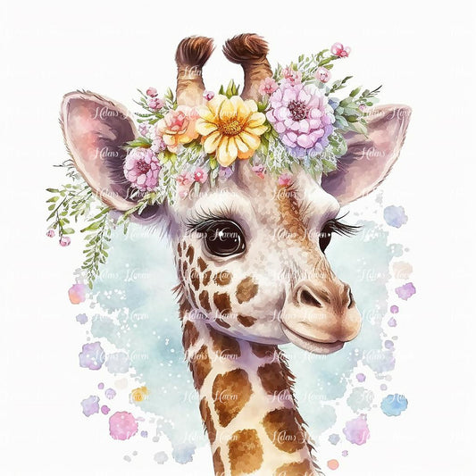 Cute Giraffe in flowers