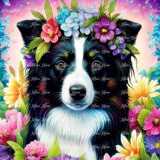 Border Collie in flowers