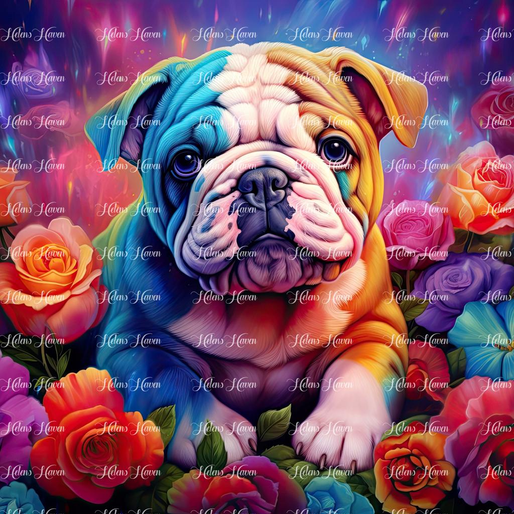 Bulldog in flowers