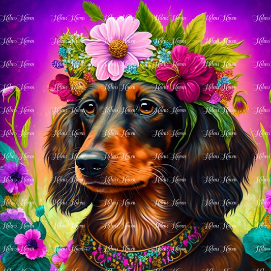 Dachshund in flowers