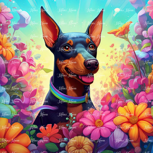 Doberman in flowers