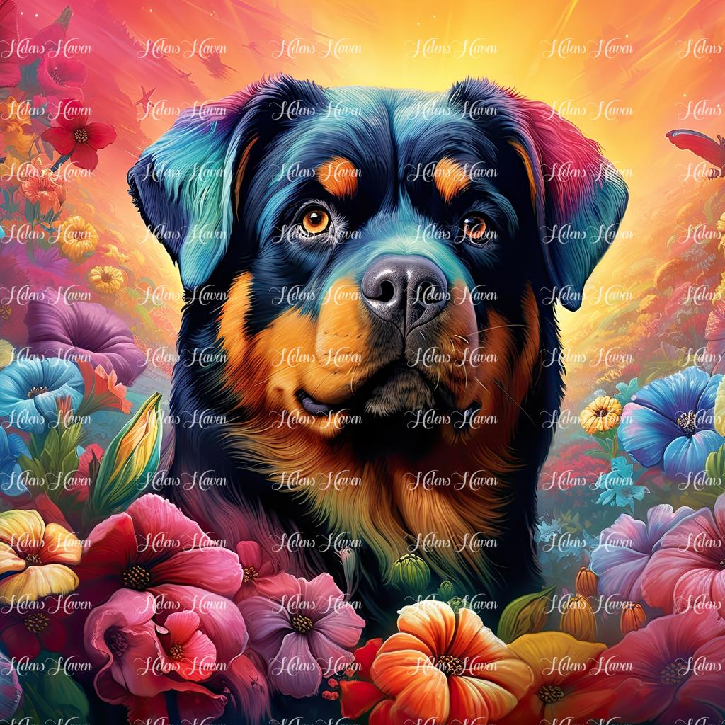 Rottweiler in flowers