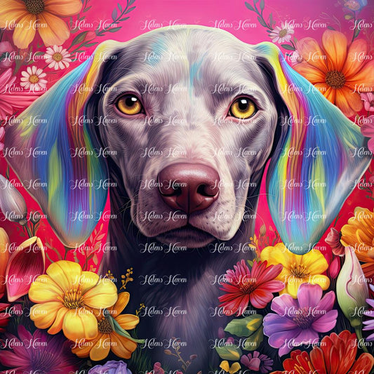 Weimaraner in flowers