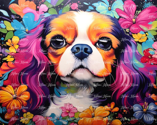 Cavalier King Charles Spaniel in flowers