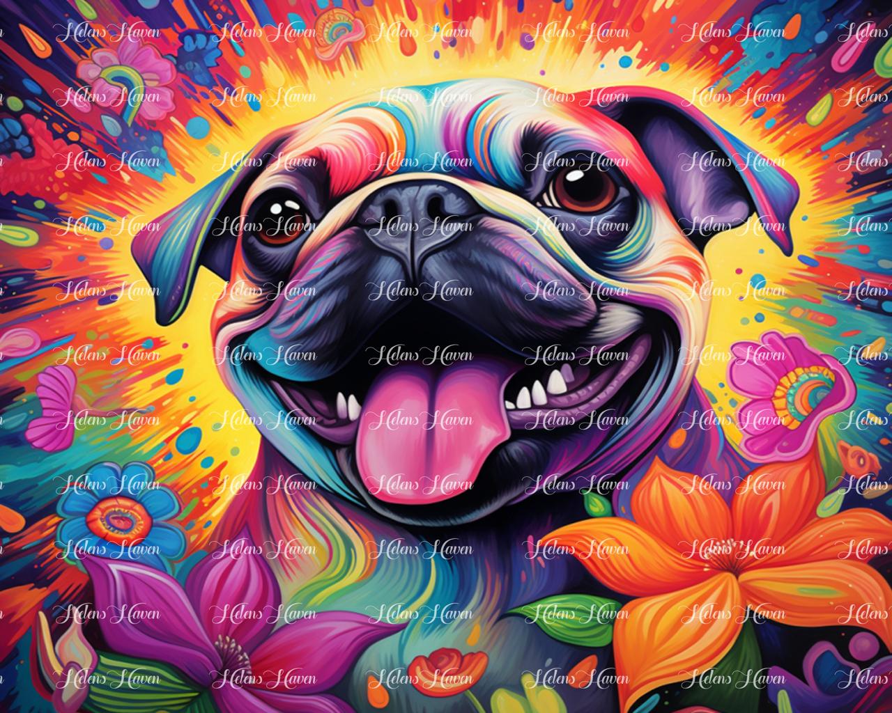 Radiating happy pug dog