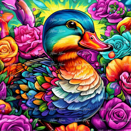 Duck in neon flowers