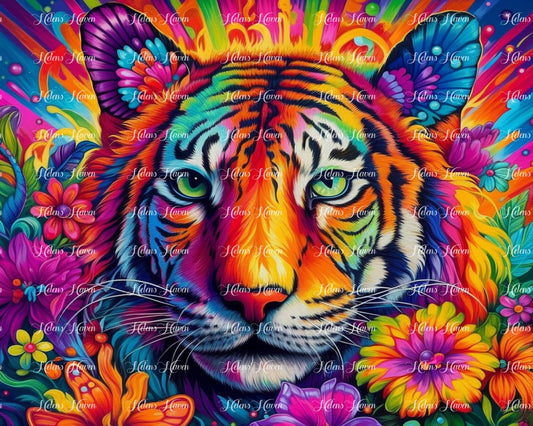 Tiger amongst neon flowers
