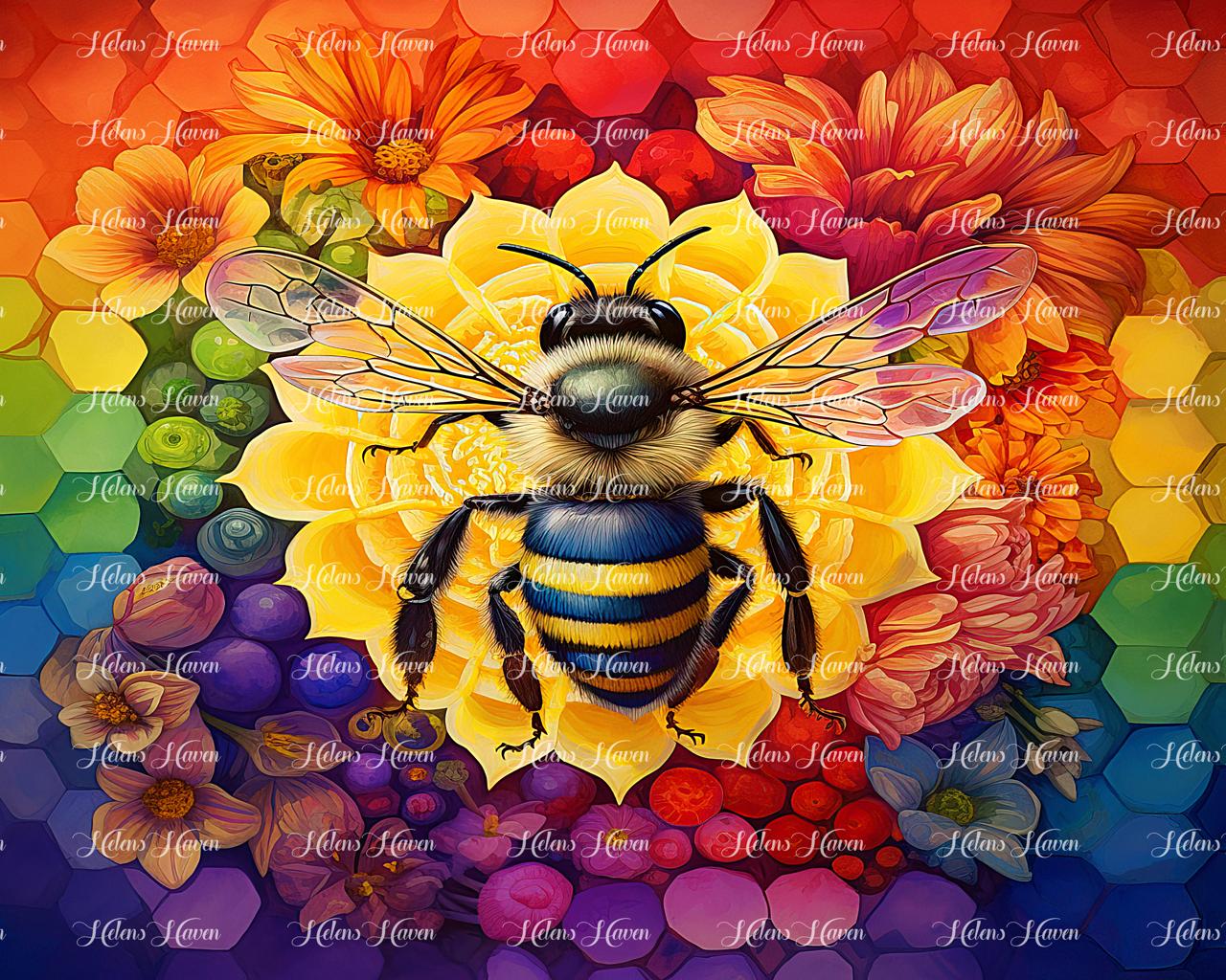 Bee on neon flowers