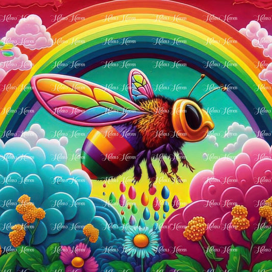 Rainbow Bee flying in paradise