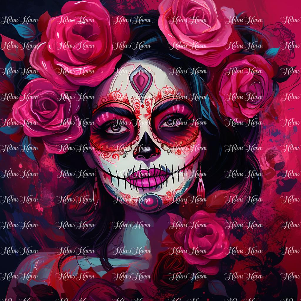 Sugar skull in vivid pink