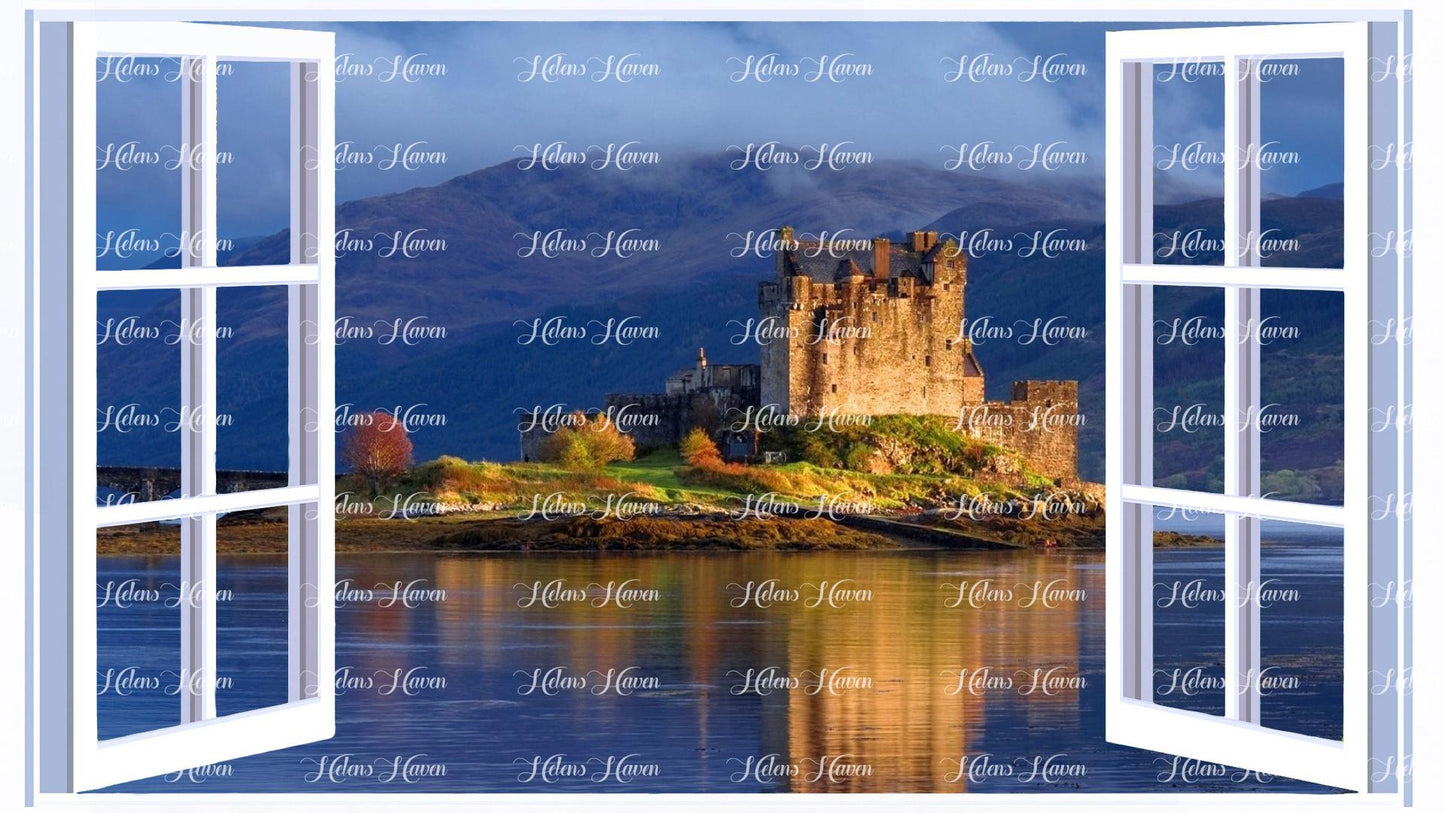 A castle in a reflecting lake