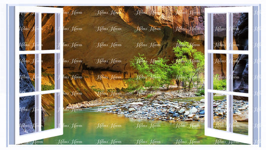 A cavernous cave cove with a waterfall and rocky river