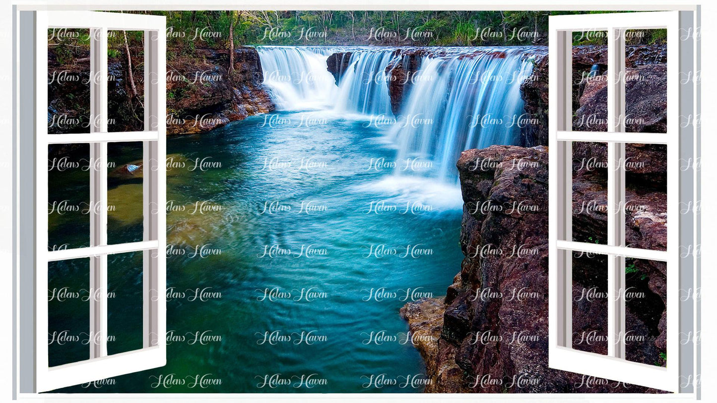 A beautiful waterfall vista set in a forest