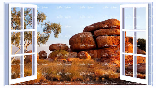 A view of rocks set in an Australian landscape