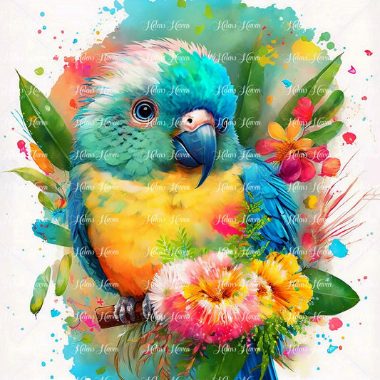Colourful tropical turquoise and yellow parrot