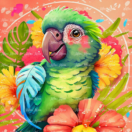 Tropical parrot in peach