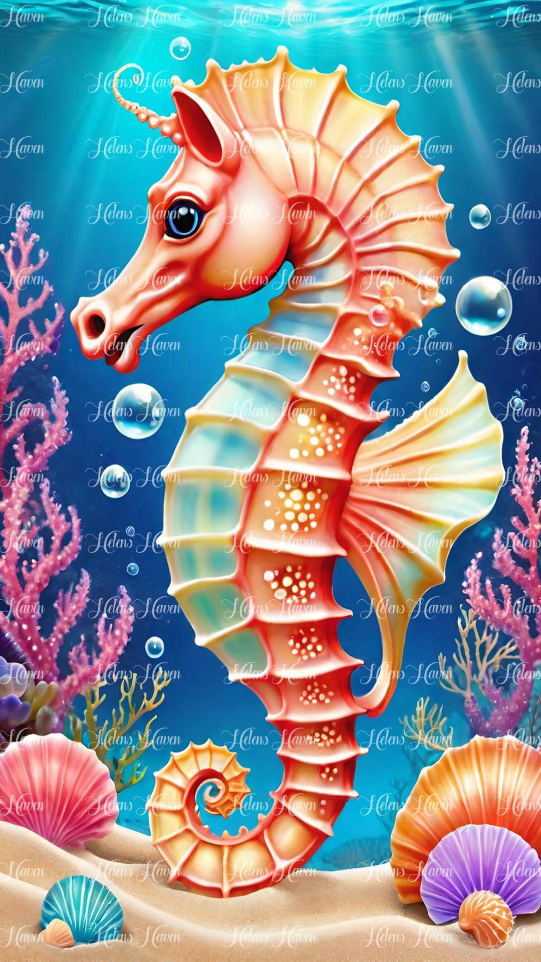 Orange seahorse under the water