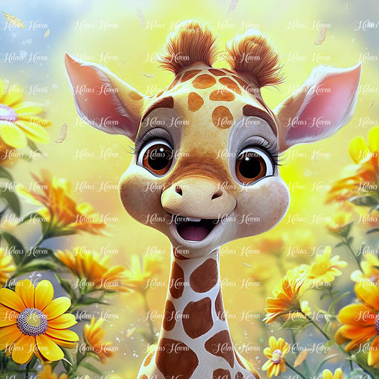 Cute baby giraffe in yellow sunlight 