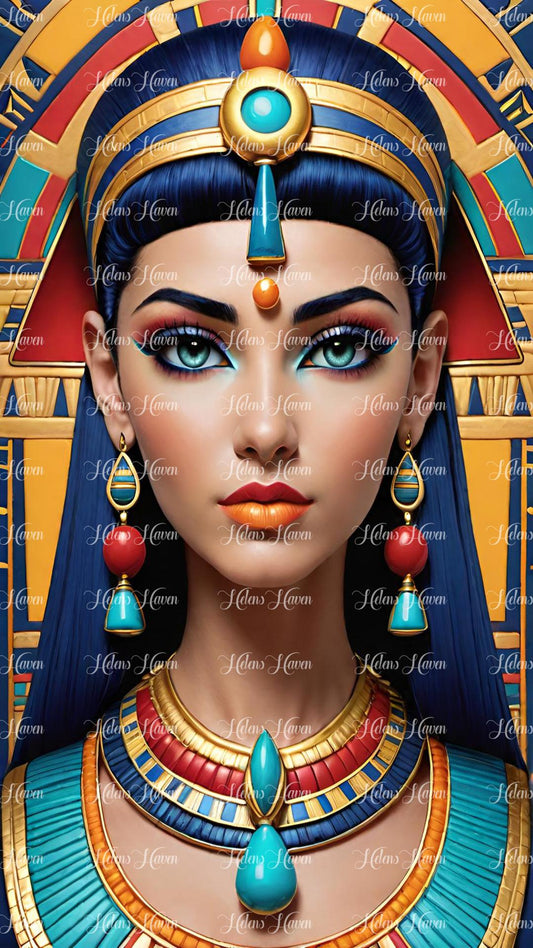 Cleopatra in red, blue and teal