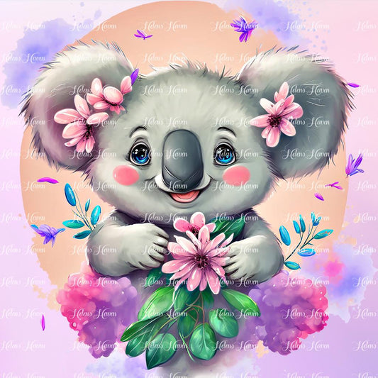 Smiling Koala in flowers