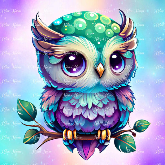 Pretty purple and emerald baby owl