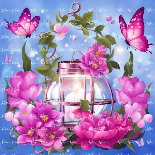Floral fuchsia lantern with butterflies