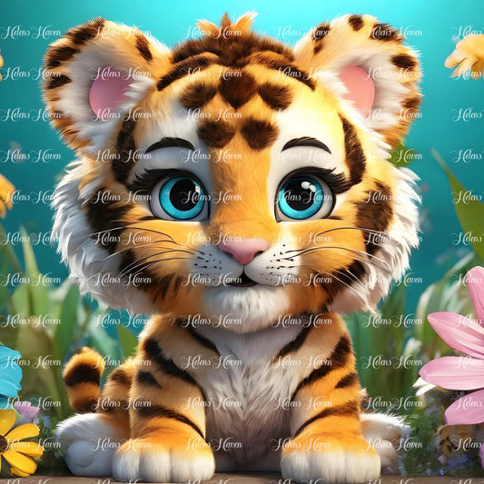 Bright blue eyed tiger cub