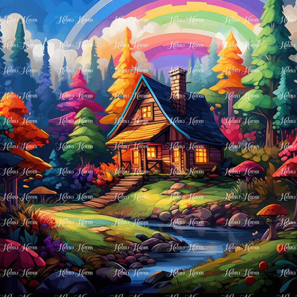 Cottage under a rainbow