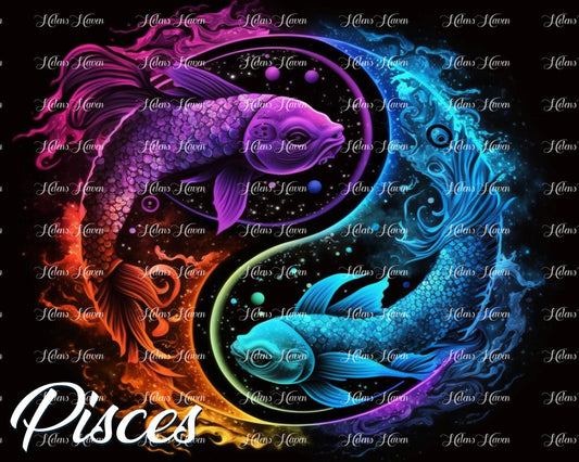 A gorgeous yin yang of koi fish with a galaxy of moons and stars representing pisces
