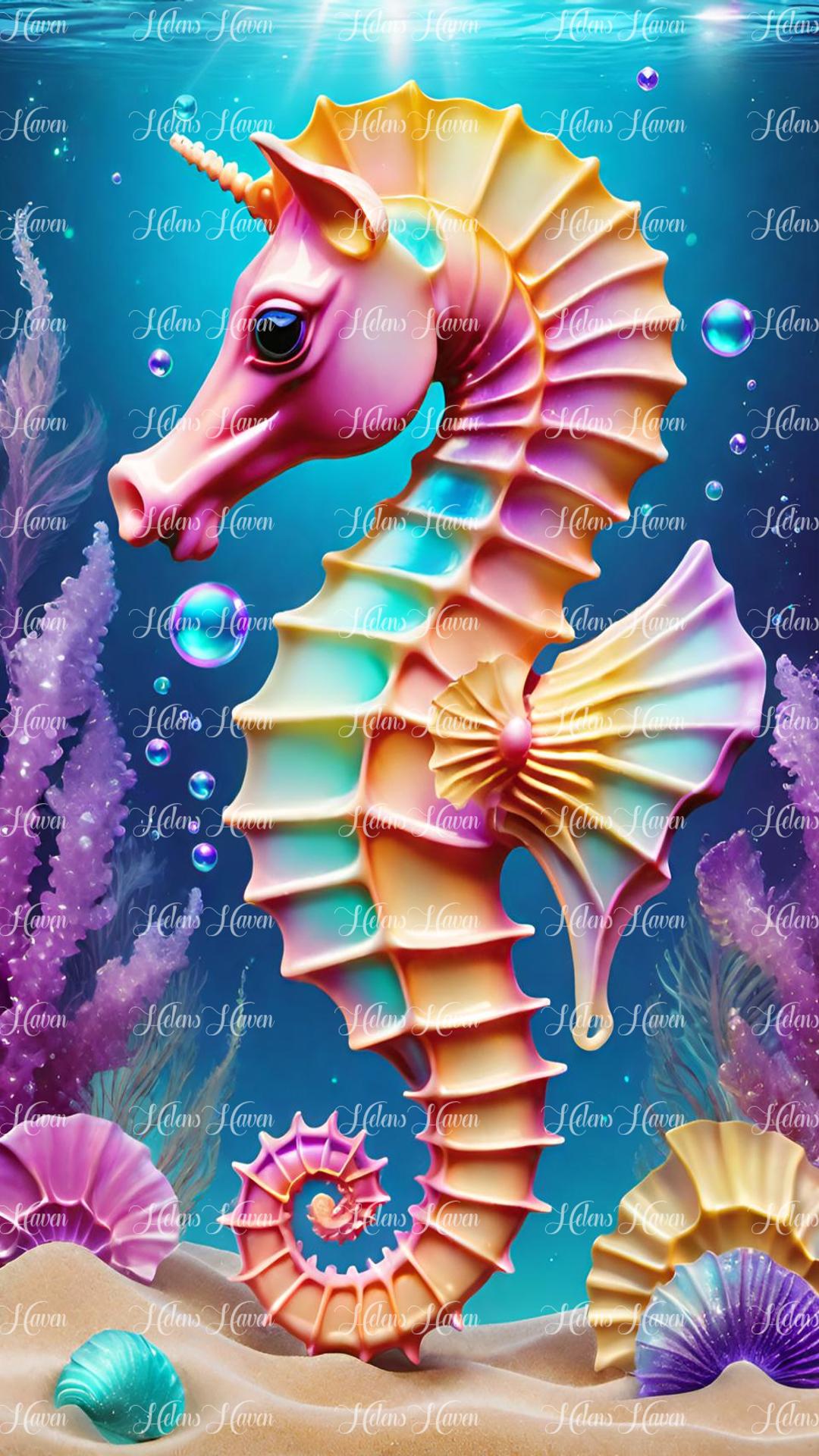 Colourful pink and orange seahorse