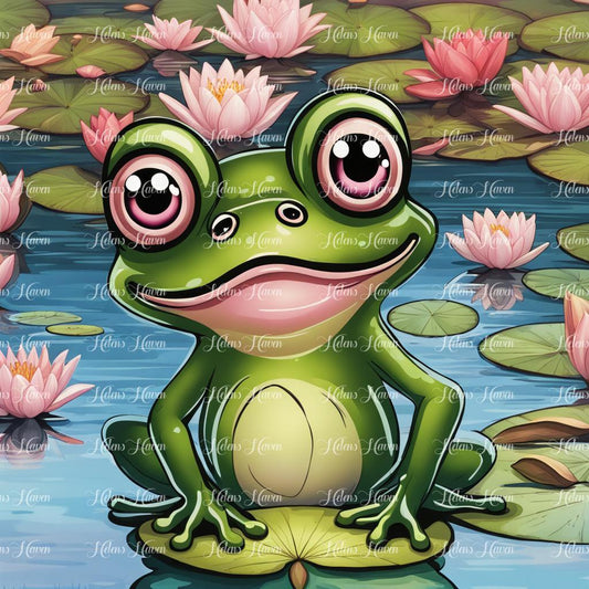 Cute green frog in a pond