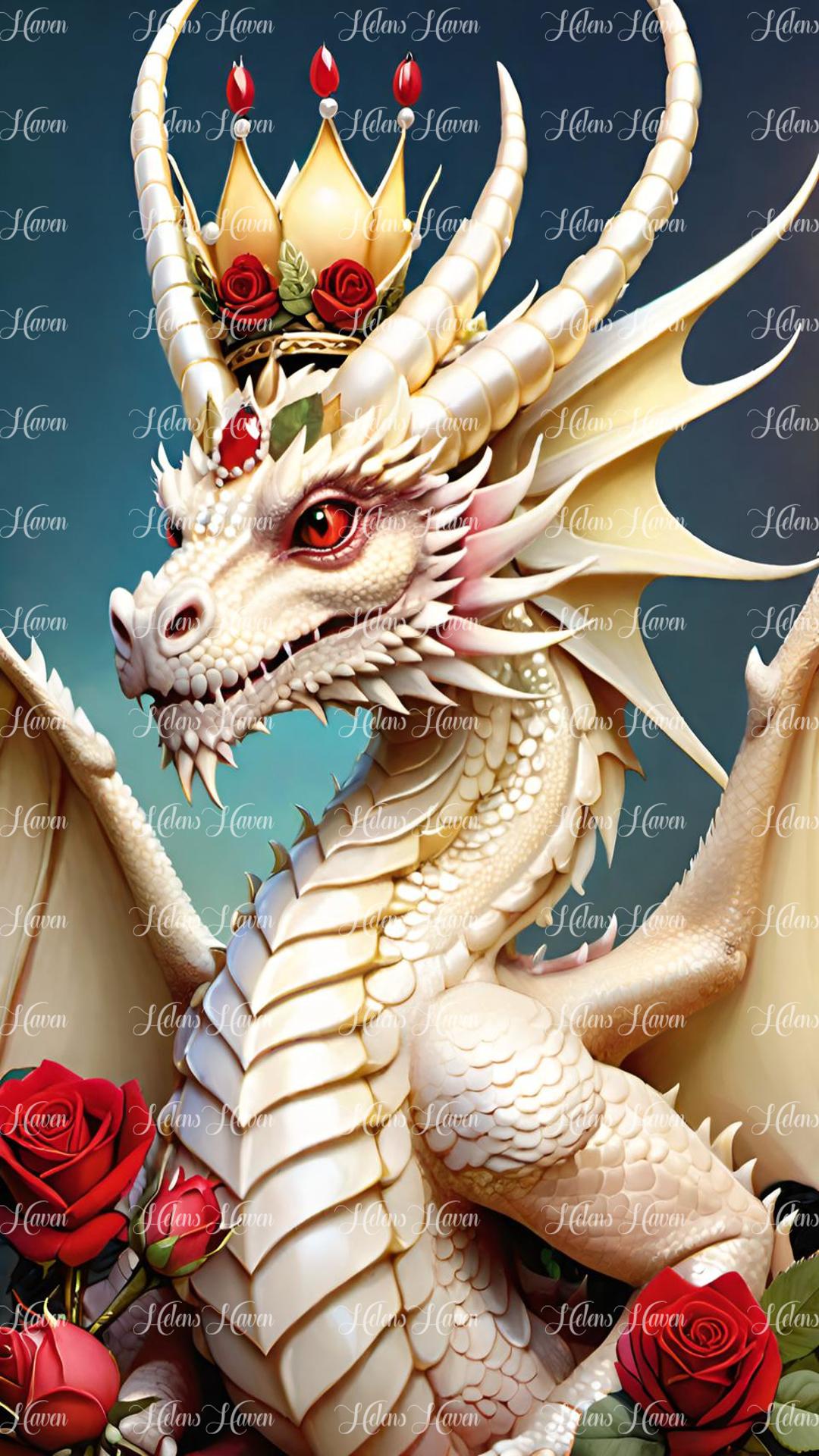 King of the dragon with crown in red and cream