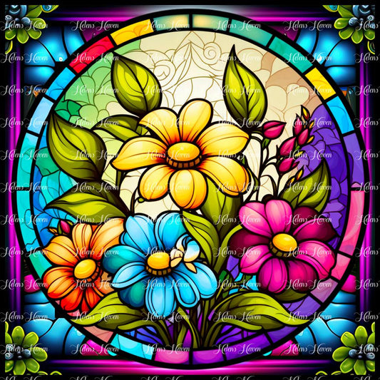 Stained Glass pretty flowers in a myriad of rainbow colours