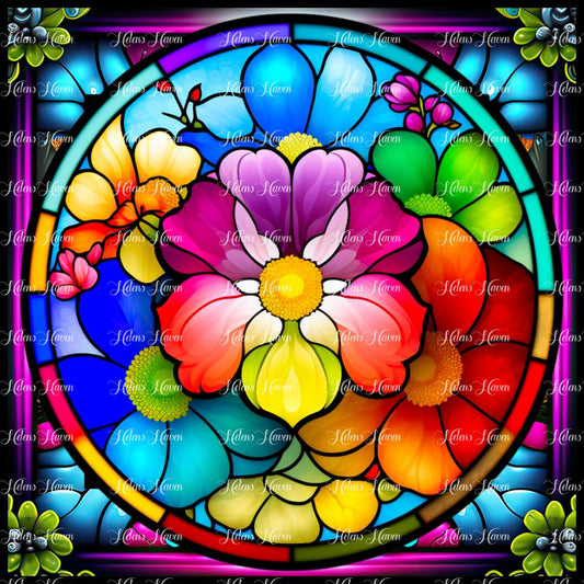 A rainbow of flowers in Stained Glass form