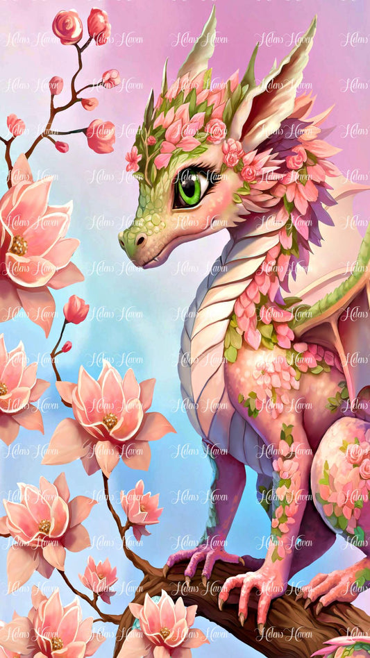 Pink dragon sitting in the branches of a louts free