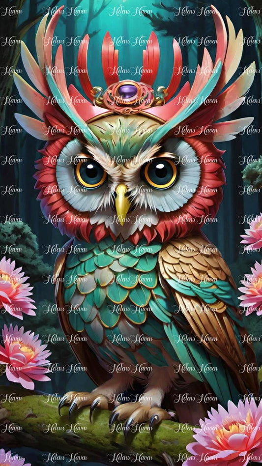 With piercing eyes and a dignified stance, the owl exudes an aura of wisdom and authority, embodying the spirit of the ancient woods.