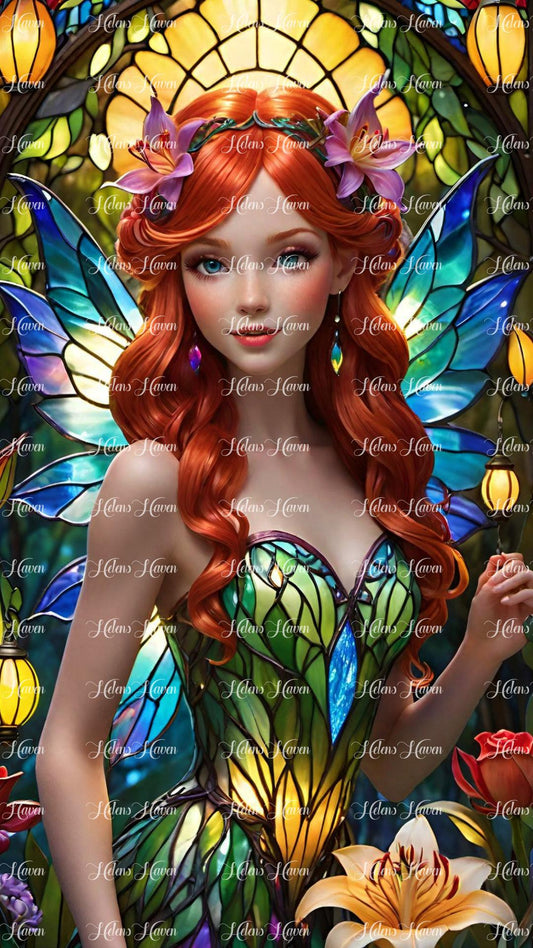 In a sunlit cathedral, a stained glass spring fairy comes to life