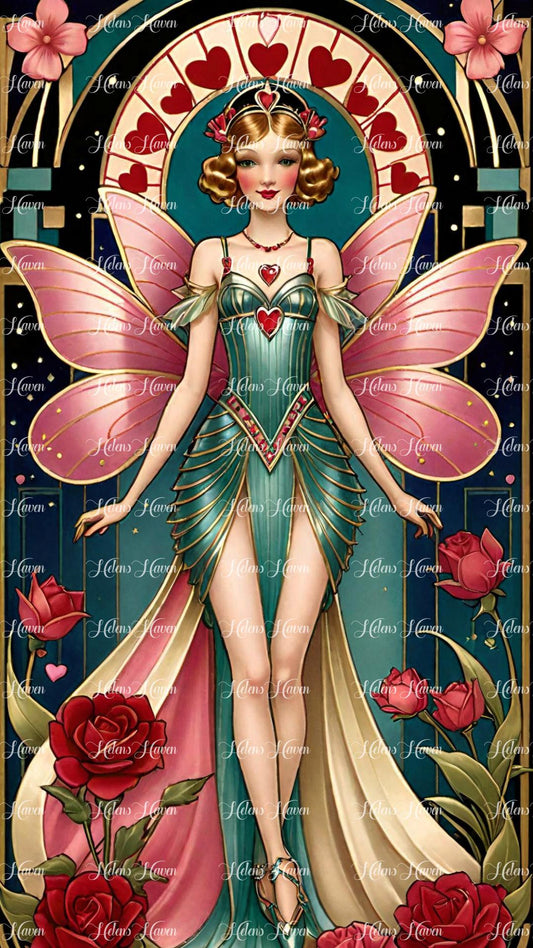 In the glitz and glamour of the Art Deco era, a rose fairy emerges, her ethereal beauty a fusion of fantasy and sophistication