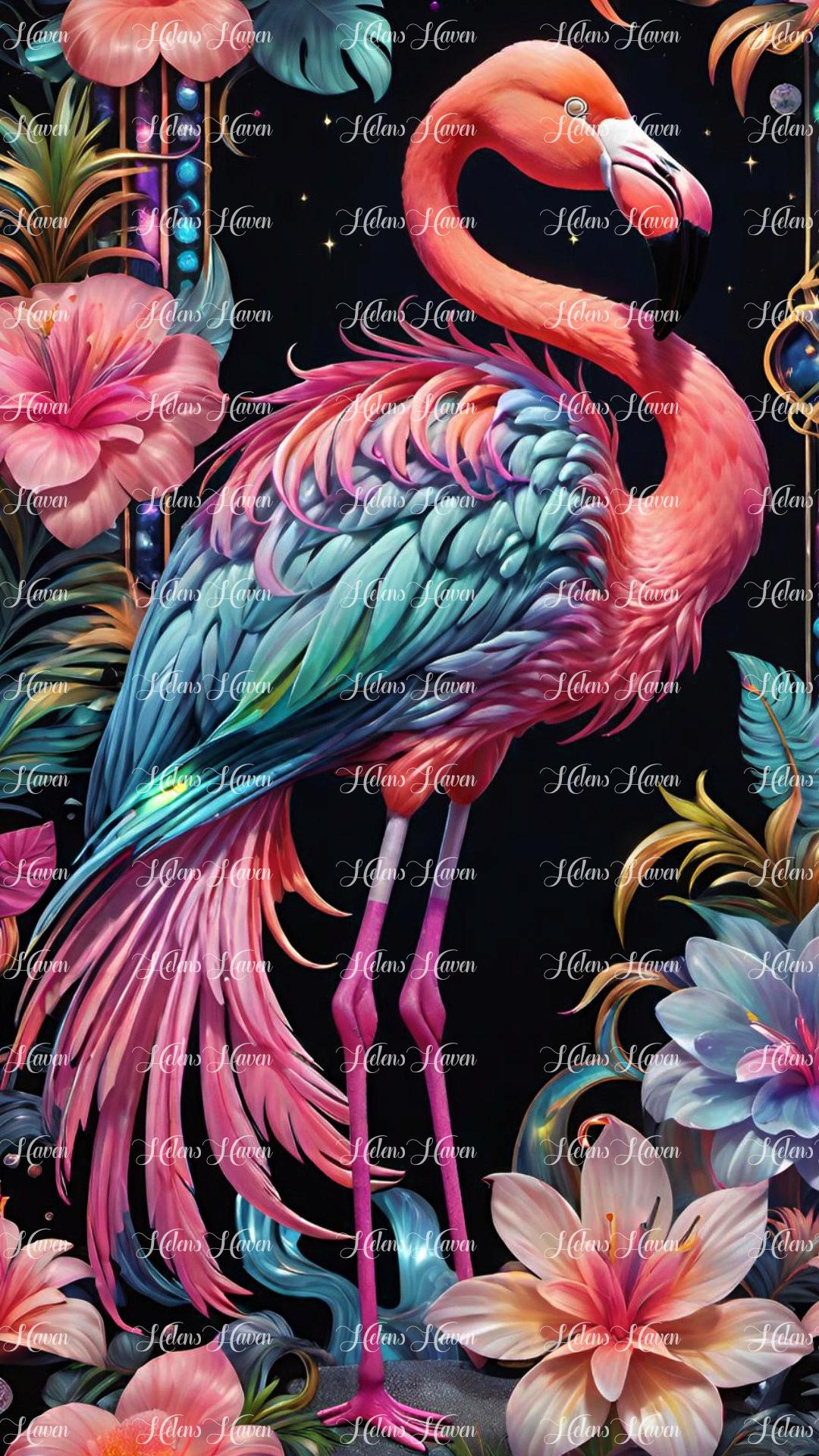 a grand flamingo stands tall, its elegant neck arched gracefully