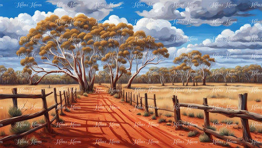 Landscape widescreen Australian outback with red soil road